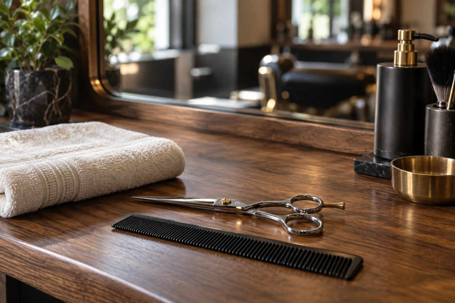 Carefully arranged barber tools and a towel in the illustrative Morrow Studio website